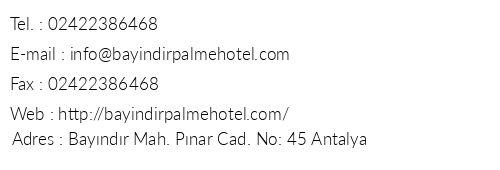 Bayndr Palme Hotel telefon numaralar, faks, e-mail, posta adresi ve iletiim bilgileri